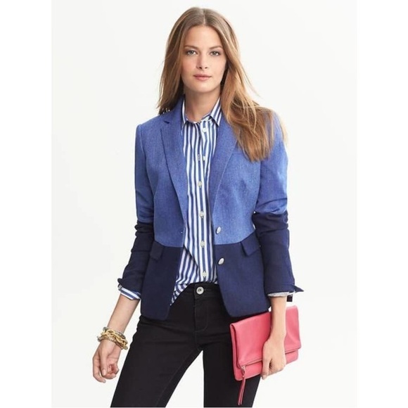 Banana Republic Wool Blend Colorblock Jacket in Bright Blue - Picture 1 of 6